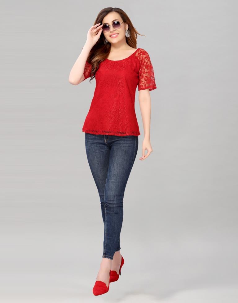 Red coloured Dyed Net Top