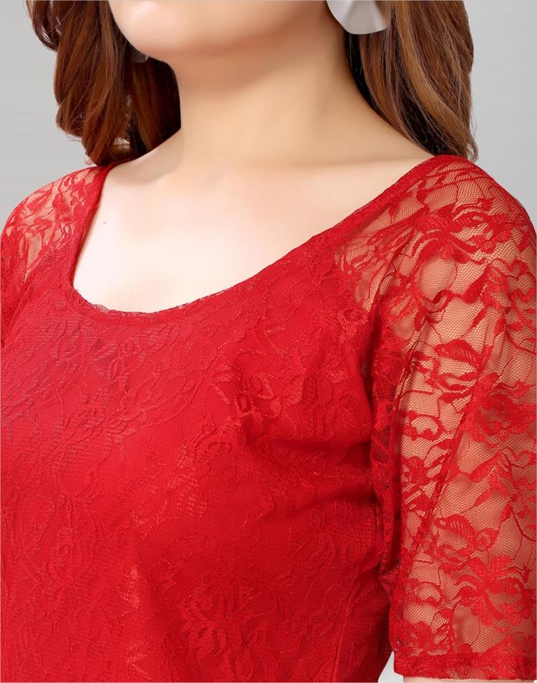 Red coloured Dyed Net Top