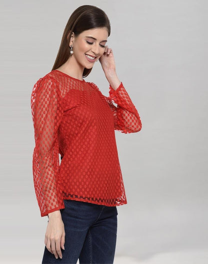 Red Coloured Plain Russell (Net) Top