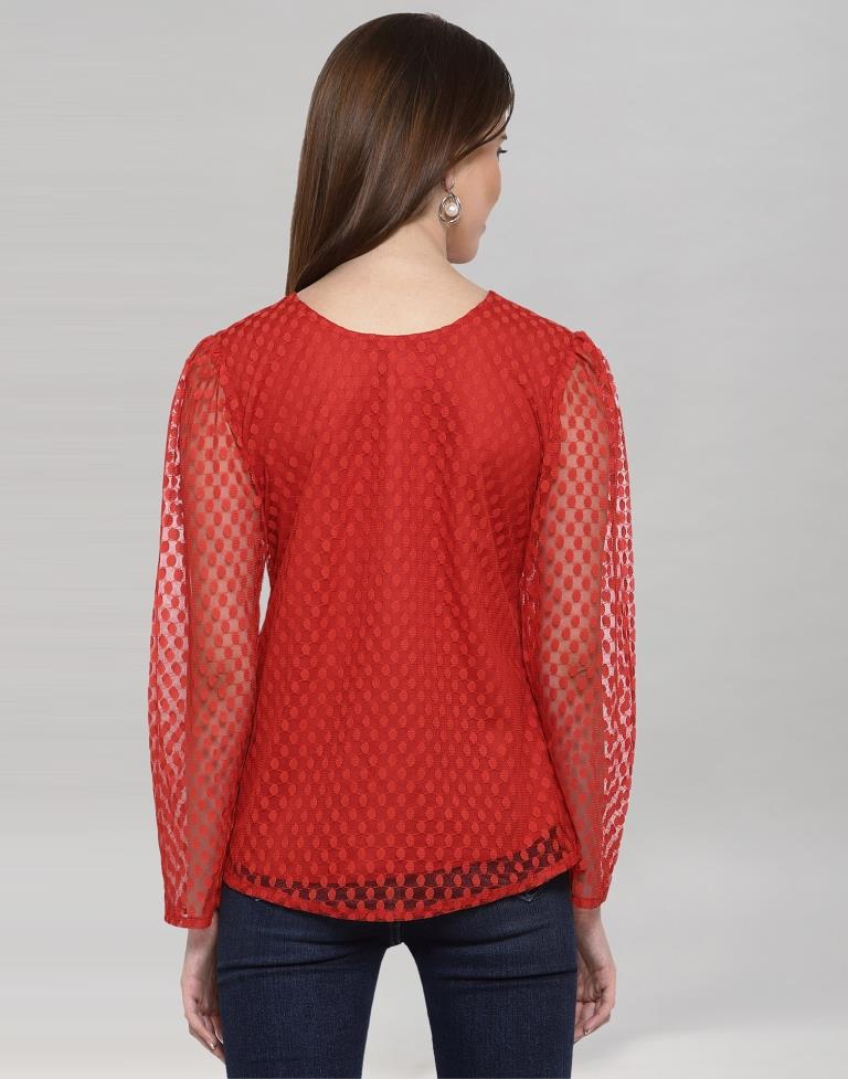 Red Coloured Plain Russell (Net) Top