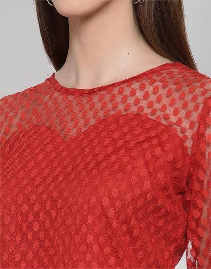 Red Coloured Plain Russell (Net) Top