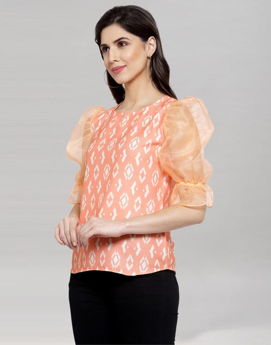 Peach Coloured Summer Cool-Tissue Digital Printed Top 