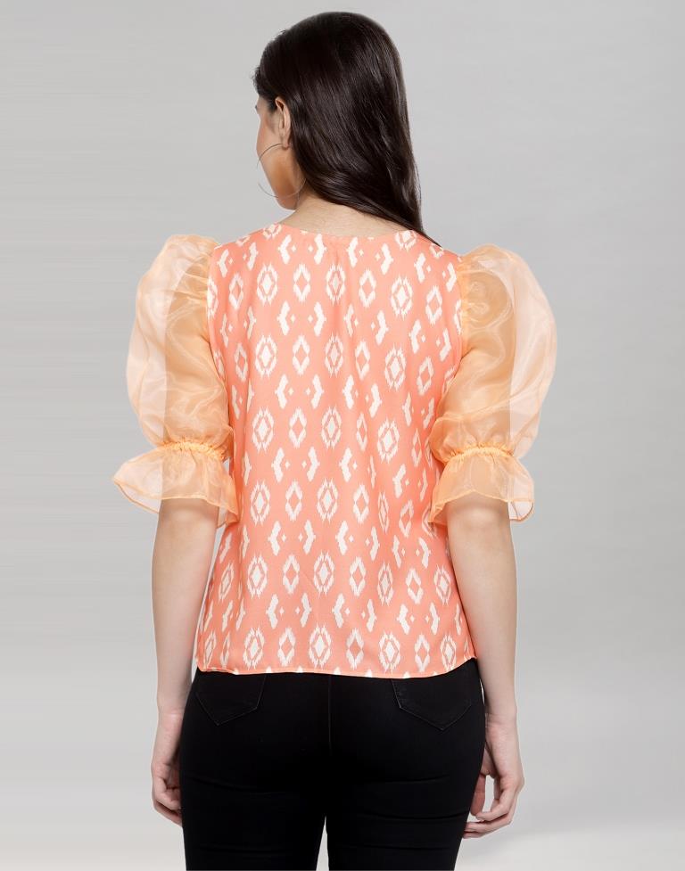 Peach Coloured Summer Cool-Tissue Digital Printed Top 