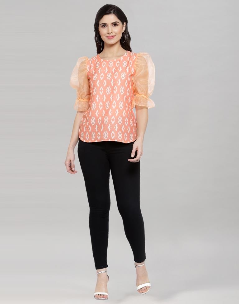 Peach Coloured Summer Cool-Tissue Digital Printed Top 