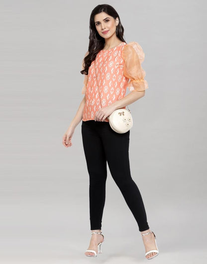 Peach Coloured Summer Cool-Tissue Digital Printed Top 