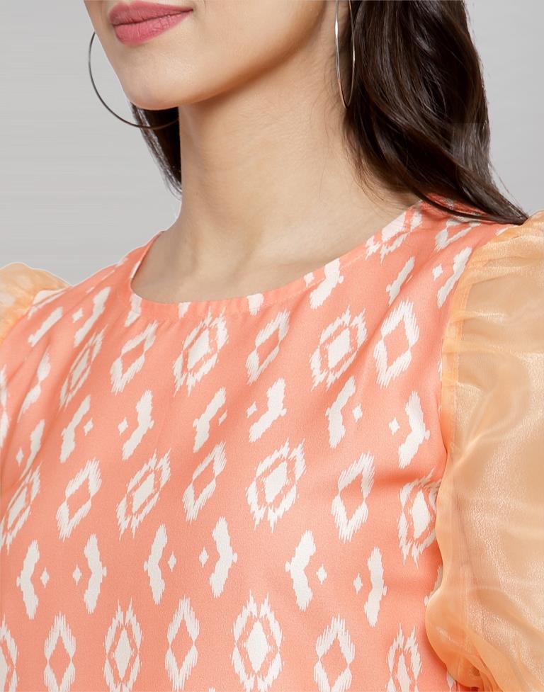 Peach Coloured Summer Cool-Tissue Digital Printed Top 