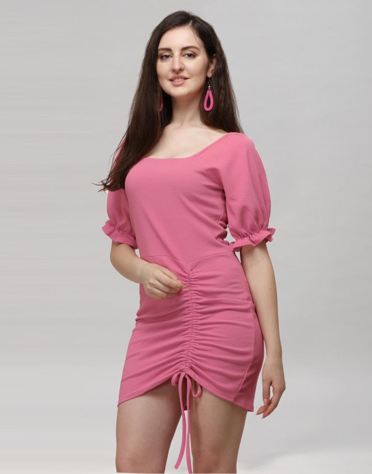 Pink Coloured Knitted Lycra Dress