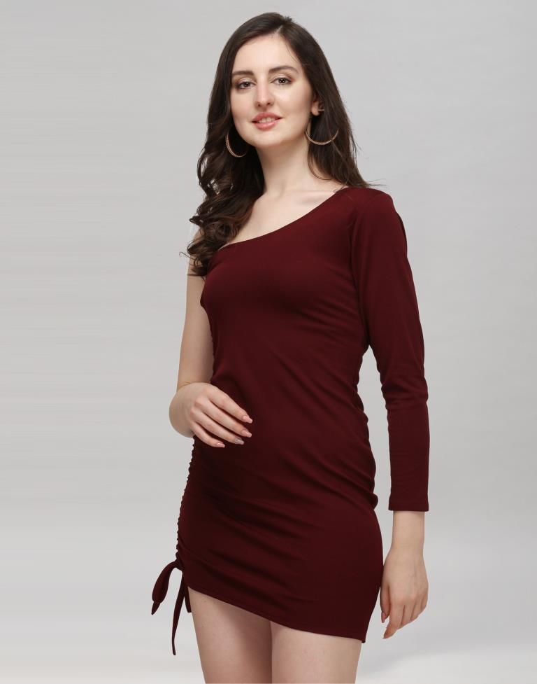 Maroon Coloured Knitted Lycra Dress