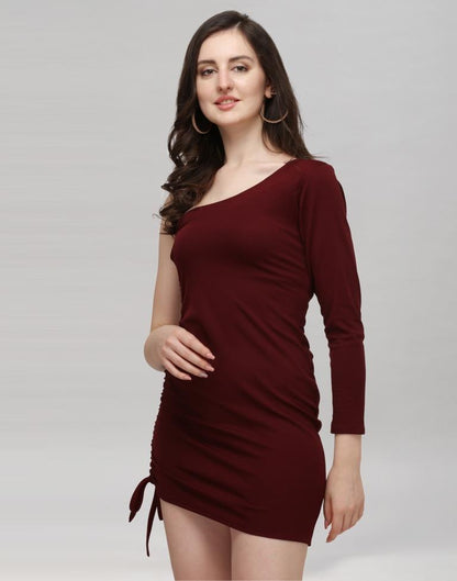 Maroon Coloured Knitted Lycra Dress