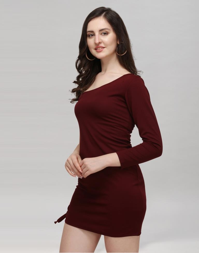 Maroon Coloured Knitted Lycra Dress