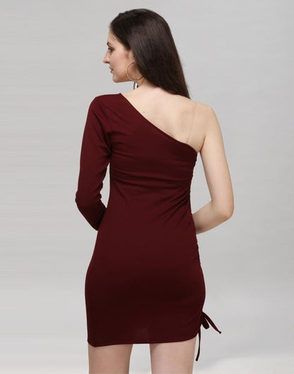 Maroon Coloured Knitted Lycra Dress