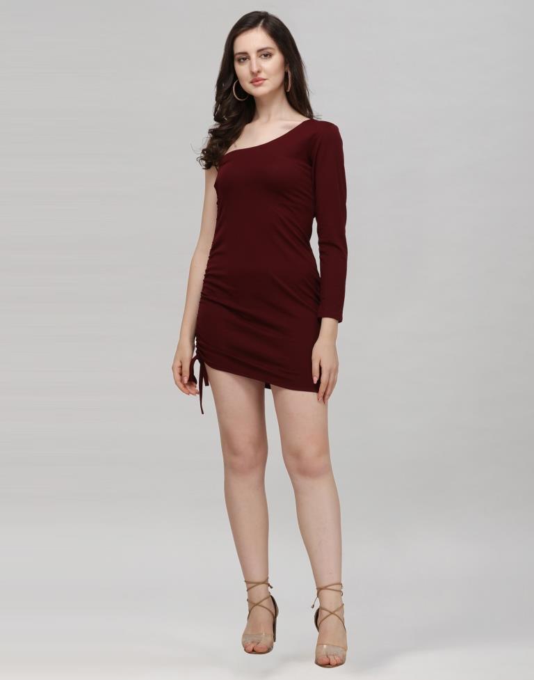 Maroon Coloured Knitted Lycra Dress