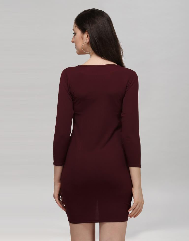 Maroon Coloured Knitted Lycra Dress