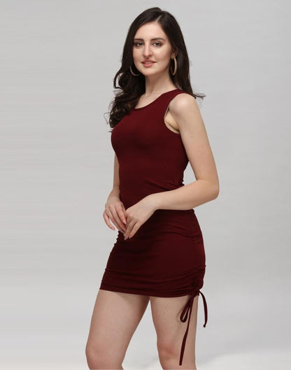 Maroon Coloured Knitted Lycra Dress