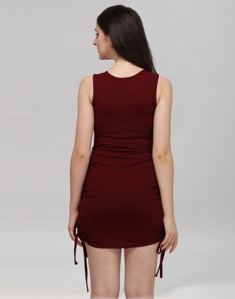 Maroon Coloured Knitted Lycra Dress