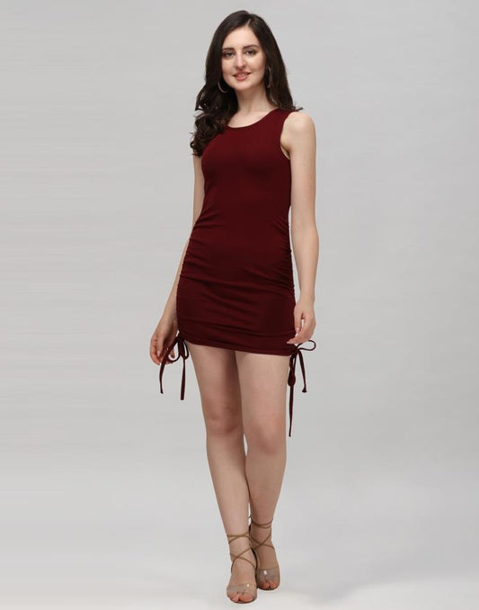 Maroon Coloured Knitted Lycra Dress