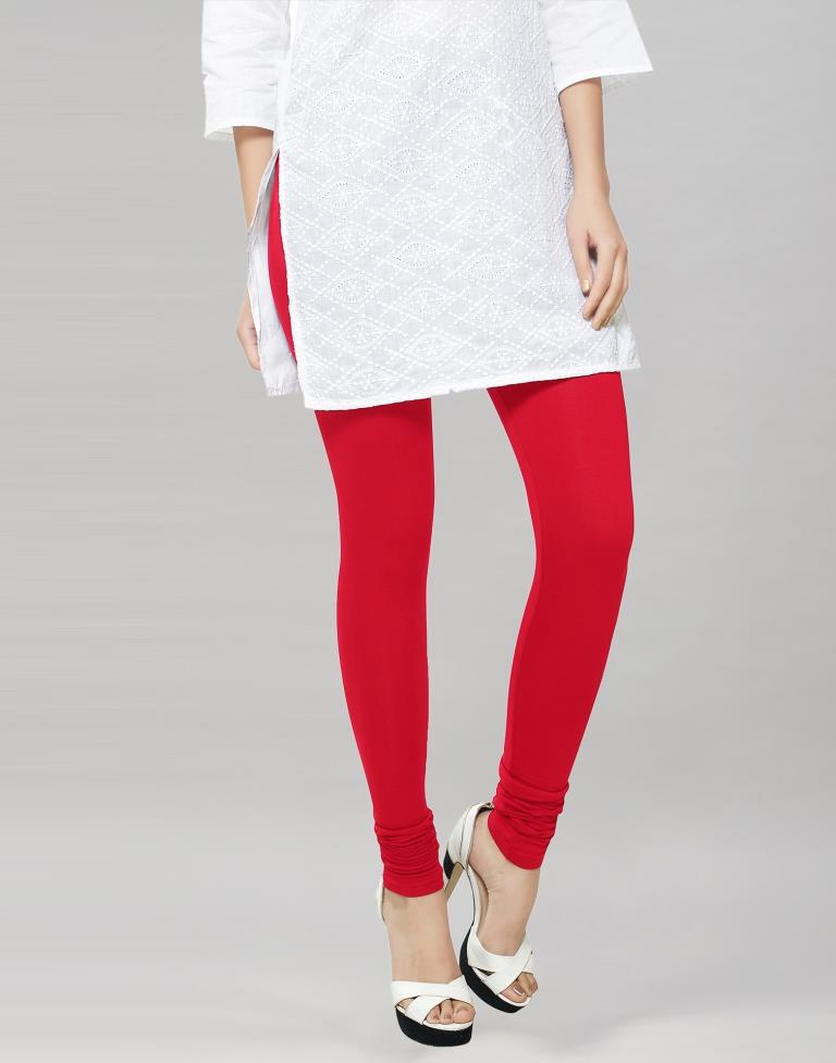 Enriching Red Coloured Plain Cotton Leggings 