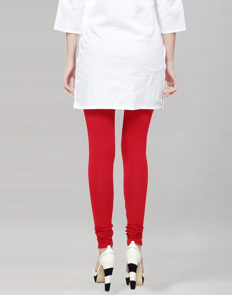 Enriching Red Coloured Plain Cotton Leggings 