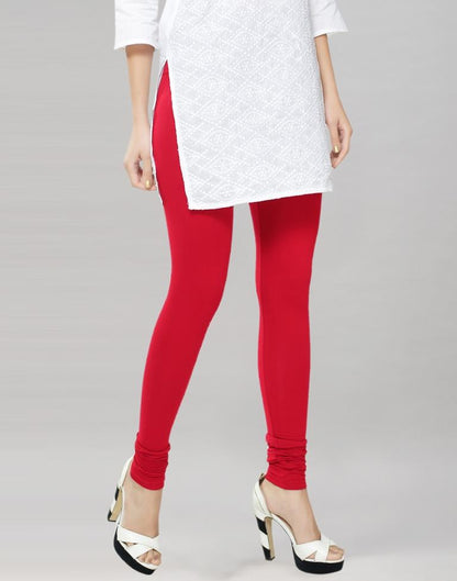 Enriching Red Coloured Plain Cotton Leggings 