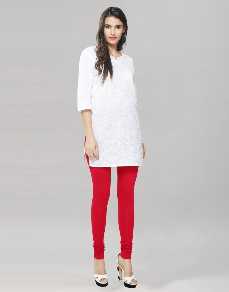 Enriching Red Coloured Plain Cotton Leggings 