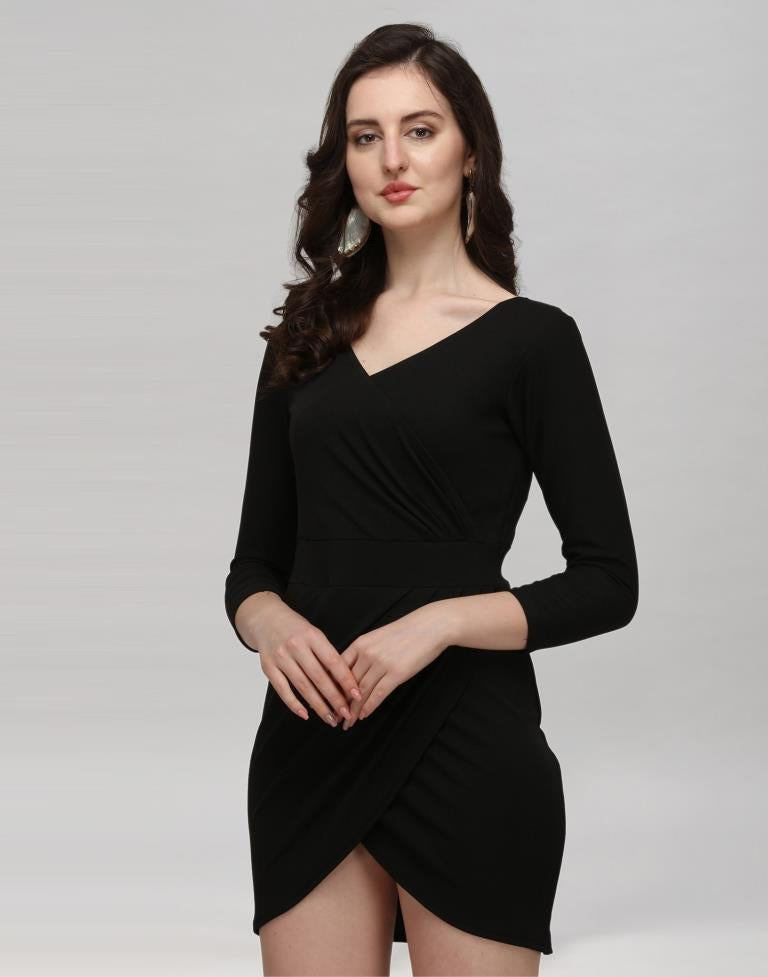 Black Coloured Knitted Lycra Dress