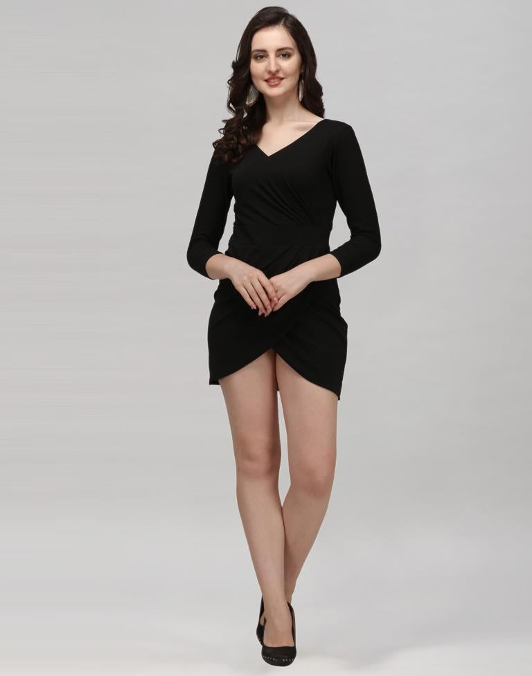 Black Coloured Knitted Lycra Dress