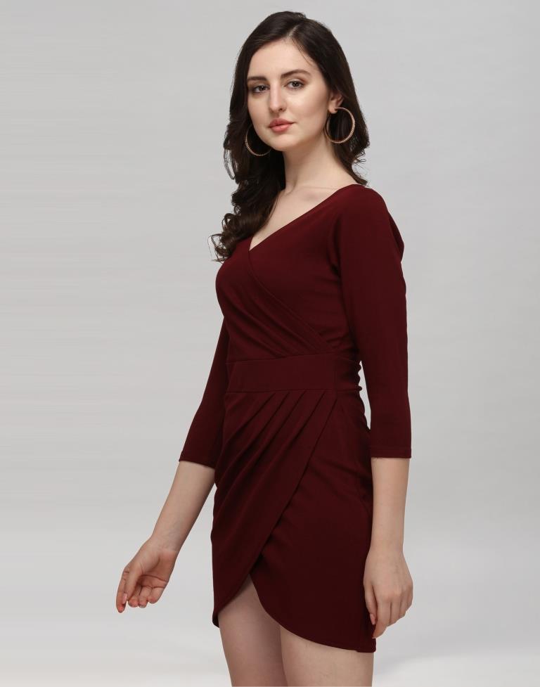 Maroon Coloured Knitted Lycra Dress