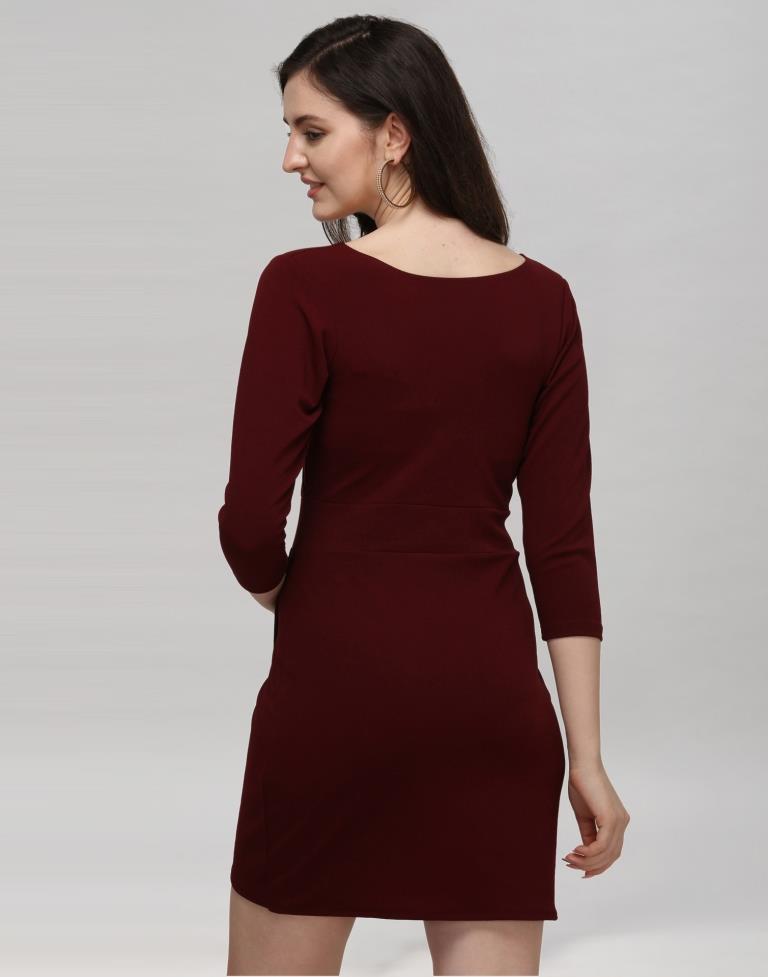 Maroon Coloured Knitted Lycra Dress