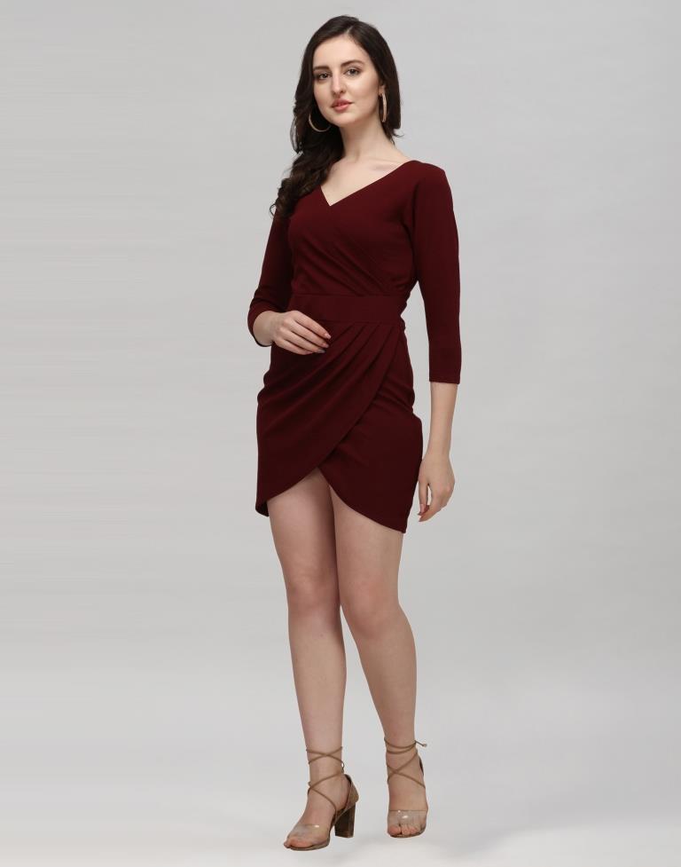 Maroon Coloured Knitted Lycra Dress