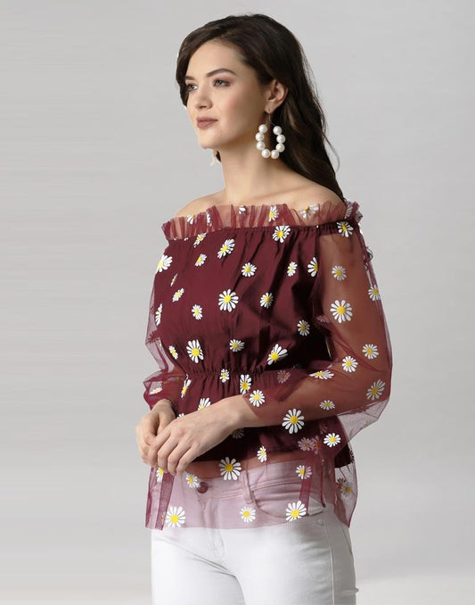 Maroon Coloured Khadi Print Crepe Top