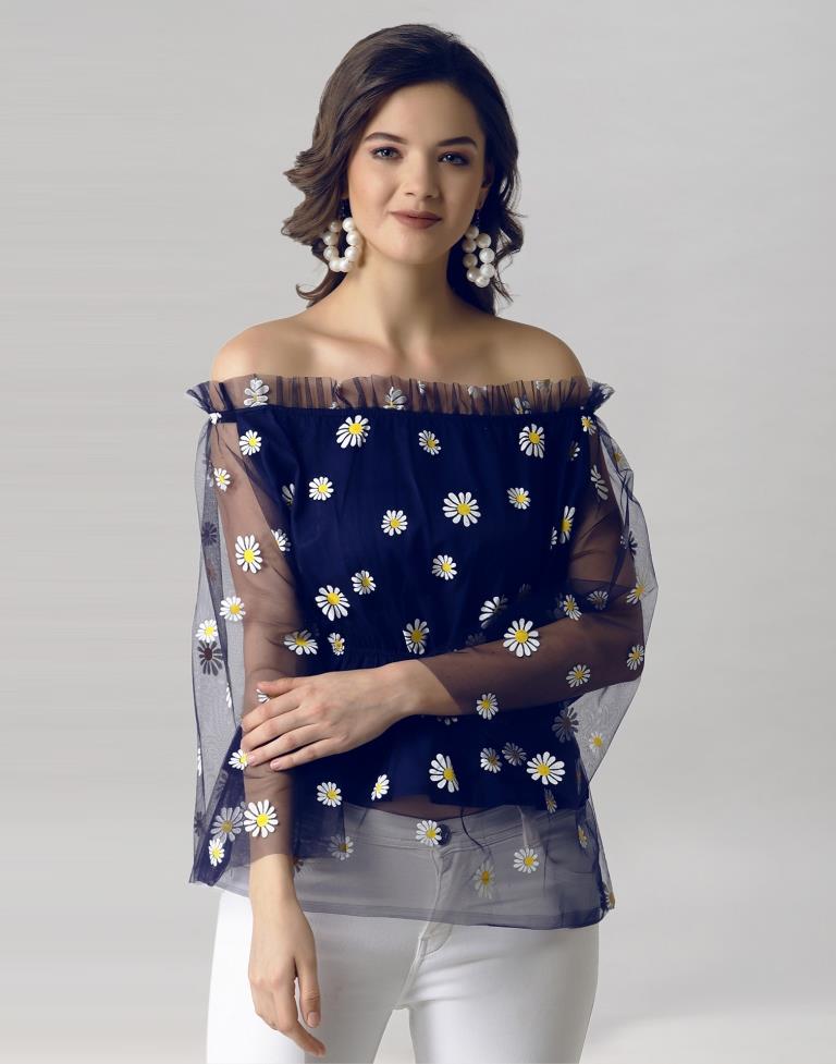 Blue Coloured Khadi Print Crepe Top 