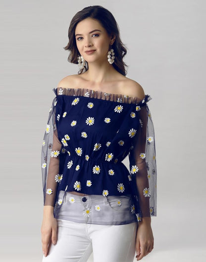 Blue Coloured Khadi Print Crepe Top 