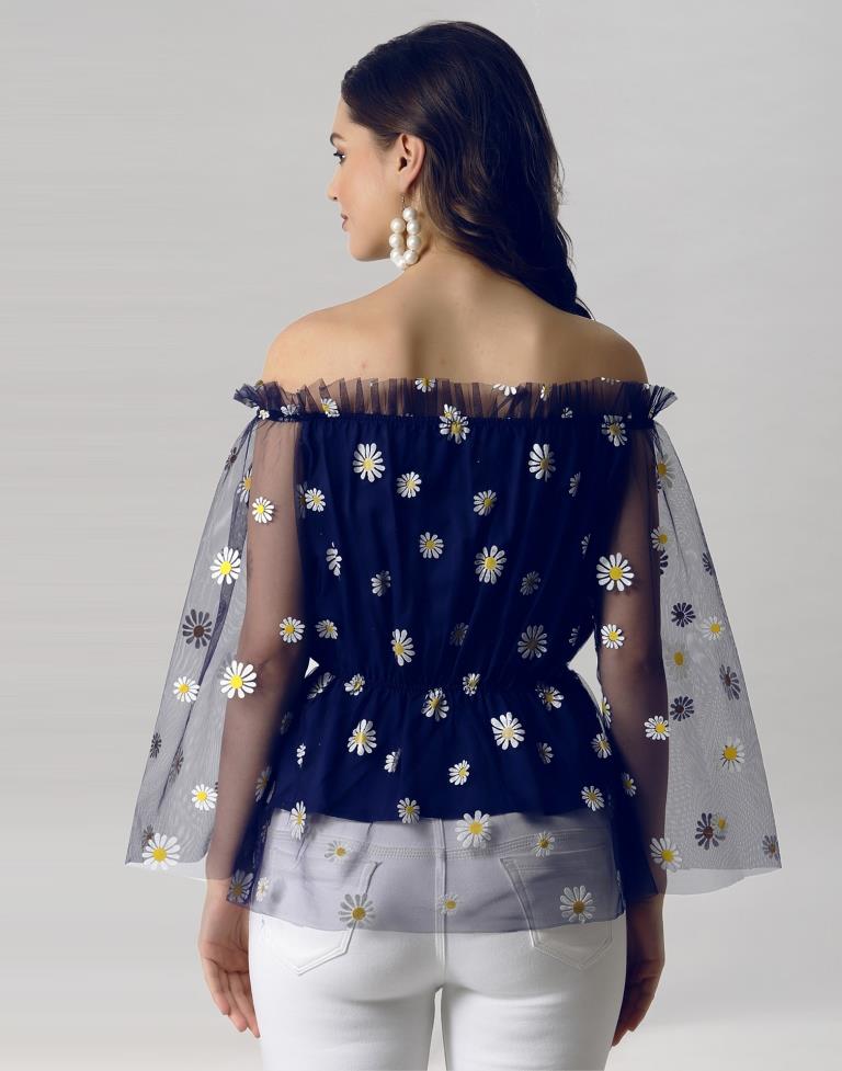 Blue Coloured Khadi Print Crepe Top 