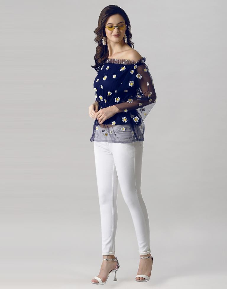 Blue Coloured Khadi Print Crepe Top 