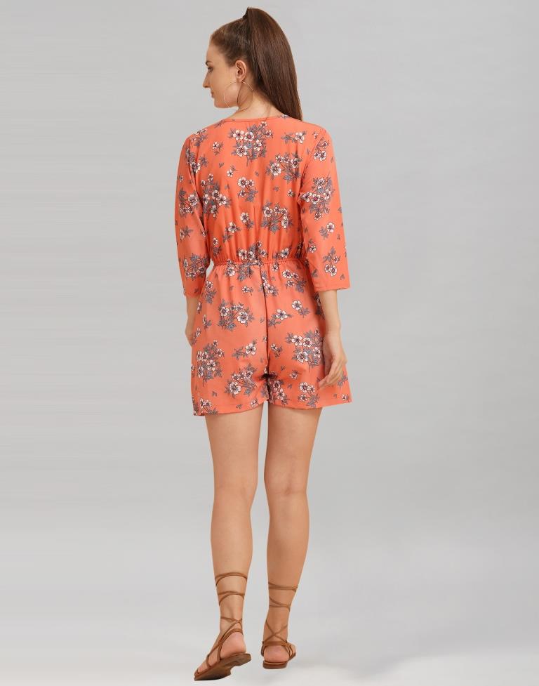 Orange Coloured Crepe Printed Jump Suit 