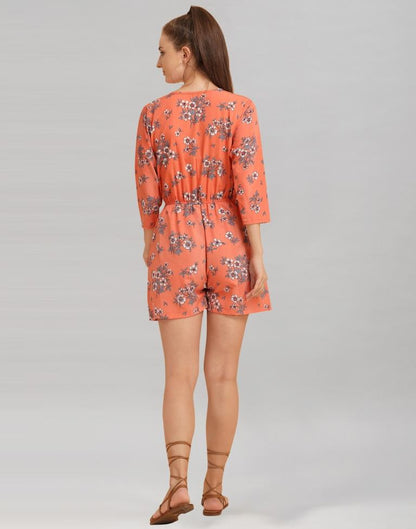 Orange Coloured Crepe Printed Jump Suit 