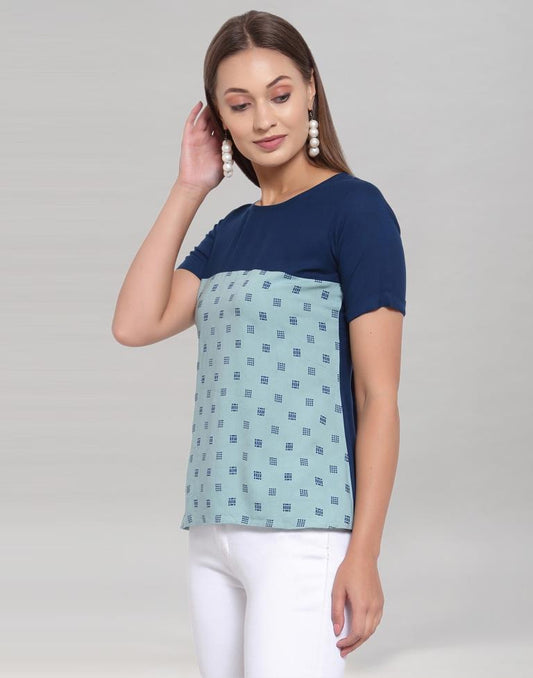 Blue Coloured Rayon Table Print Top