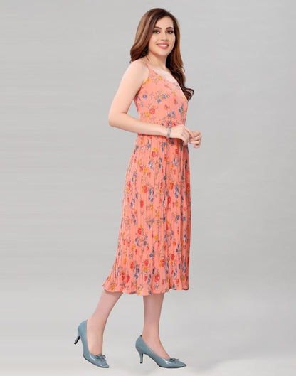 Peach Coloured Chiffon Printed Dress