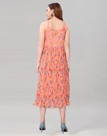 Peach Coloured Chiffon Printed Dress