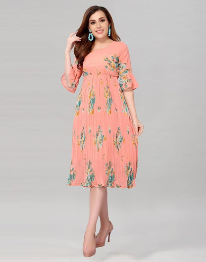 Peach Coloured Chiffon Printed Dress