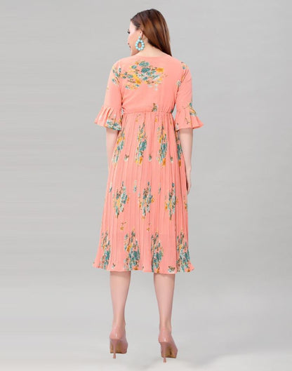 Peach Coloured Chiffon Printed Dress