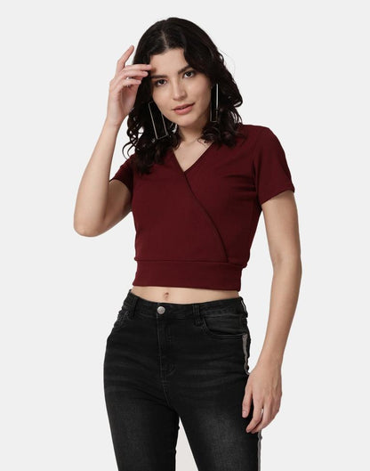 Maroon Colored Lycra Knitted Top 