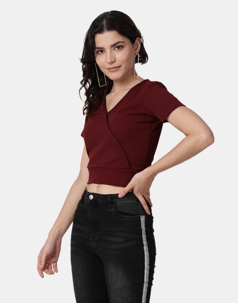 Maroon Colored Lycra Knitted Top 