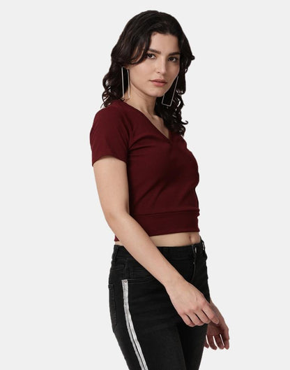 Maroon Colored Lycra Knitted Top 