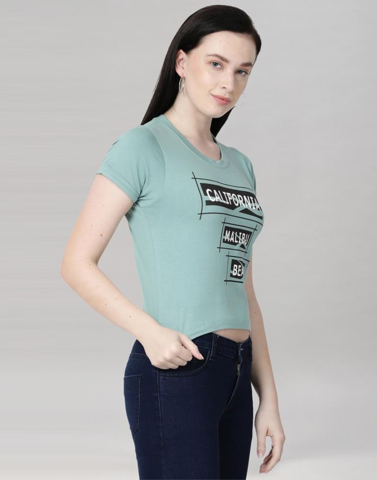 Dusty Green Coloured Cotton Blend Printed Top 