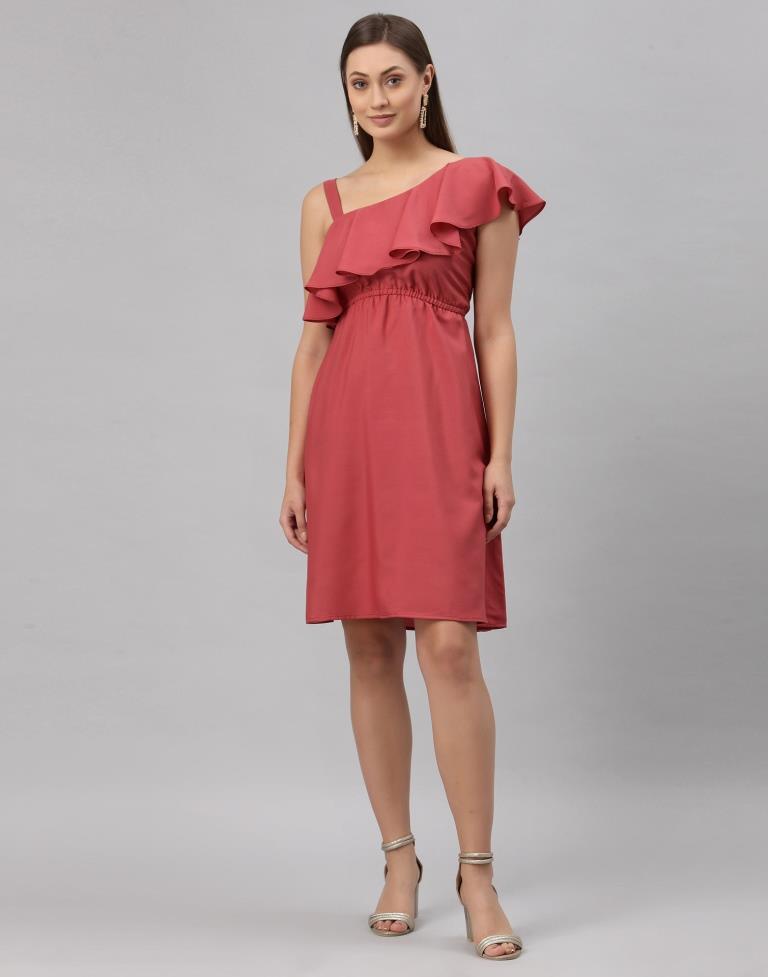 Pink Coloured Crepe Solid Dress 