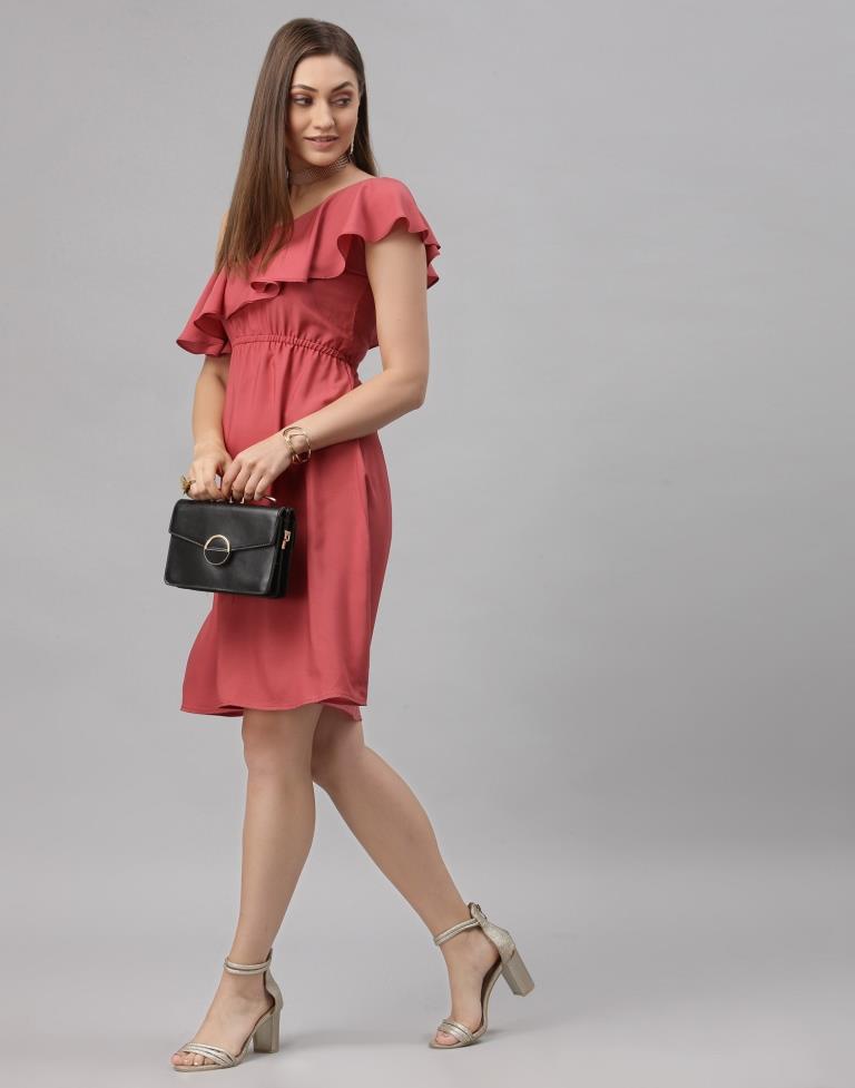 Pink Coloured Crepe Solid Dress 