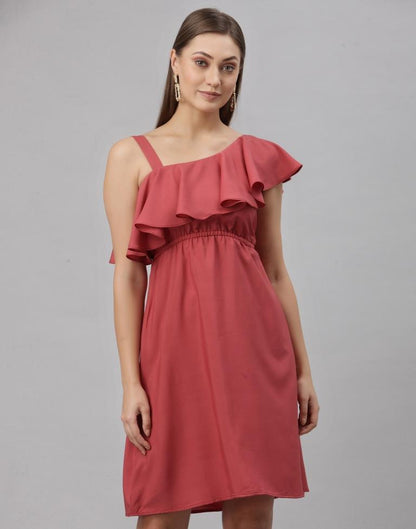 Pink Coloured Crepe Solid Dress 