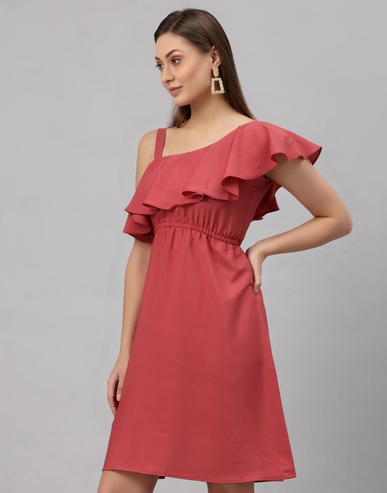 Pink Coloured Crepe Solid Dress 