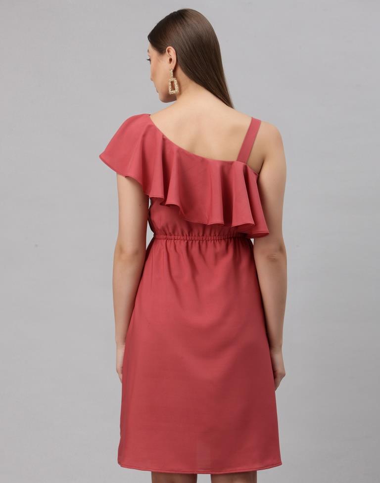 Pink Coloured Crepe Solid Dress 